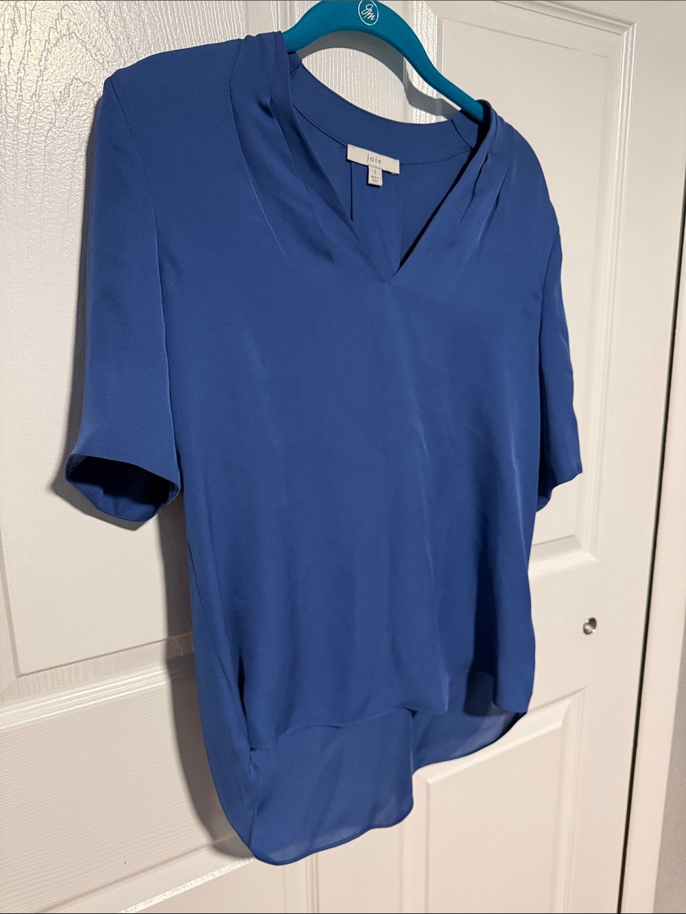Joie Blue V-Neck Silk Short Sleeve Blouse small
